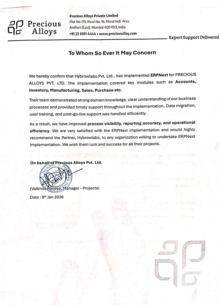 Precious Alloys Client Testimonial